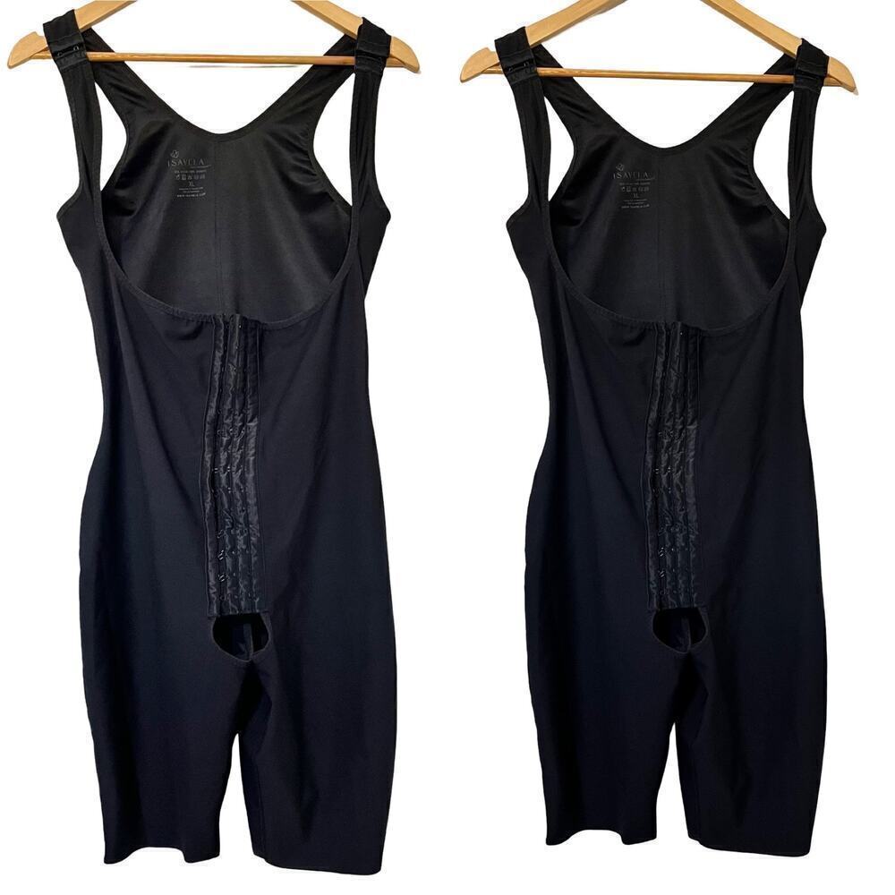 Isavela Compression Women’s Hook‎ & Eye Mid Thigh Bodysuit Size XL Black